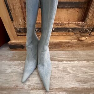 Magda Butrym Womens Denim Pointed Toe Zip Up Ankle Boots Blue Size 37.5